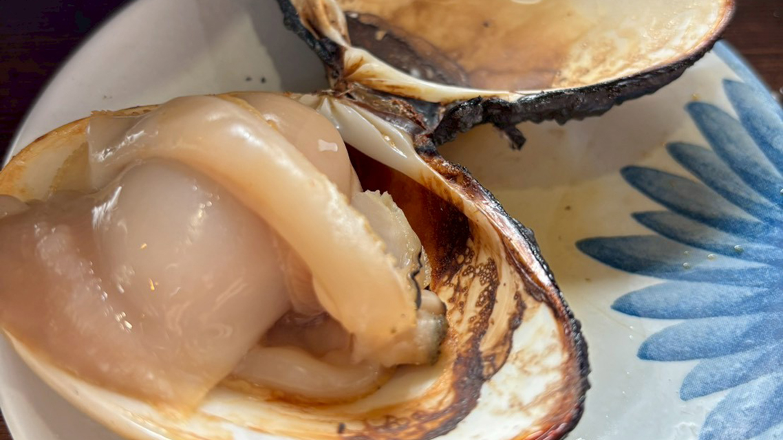 テーブルの上で焼いて食べるはまぐり